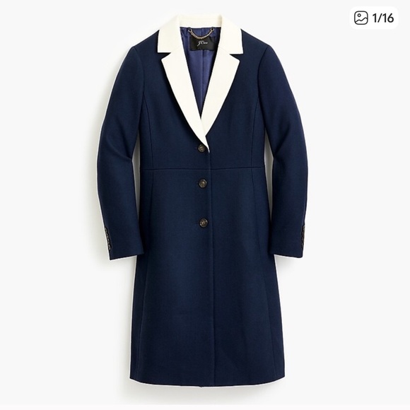 J. Crew Topcoat with contrast lapel in double-serge wool Color: NAVY Size: 4 - Picture 1 of 10